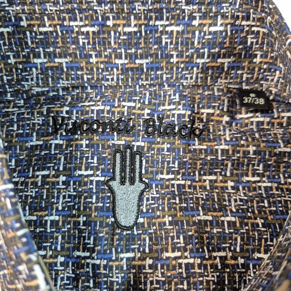 Visconti Black Shirt Men's Size S Blue Multi Button Up Long Sleeve Stretch (51) - Picture 4 of 9